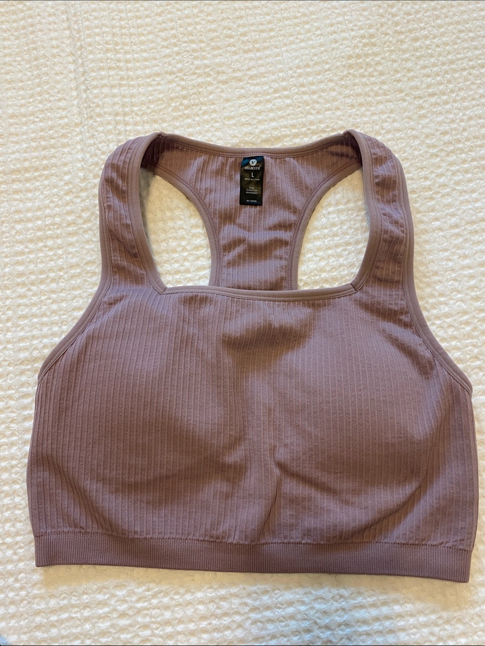 Velocity Ribbed Racerback Sports Bra in Mauve